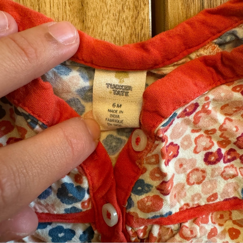 Tucker + Tate Baby Girls Floral Henley Blouse Red Blue 6M Long Sleeve Top - Picture 5 of 6